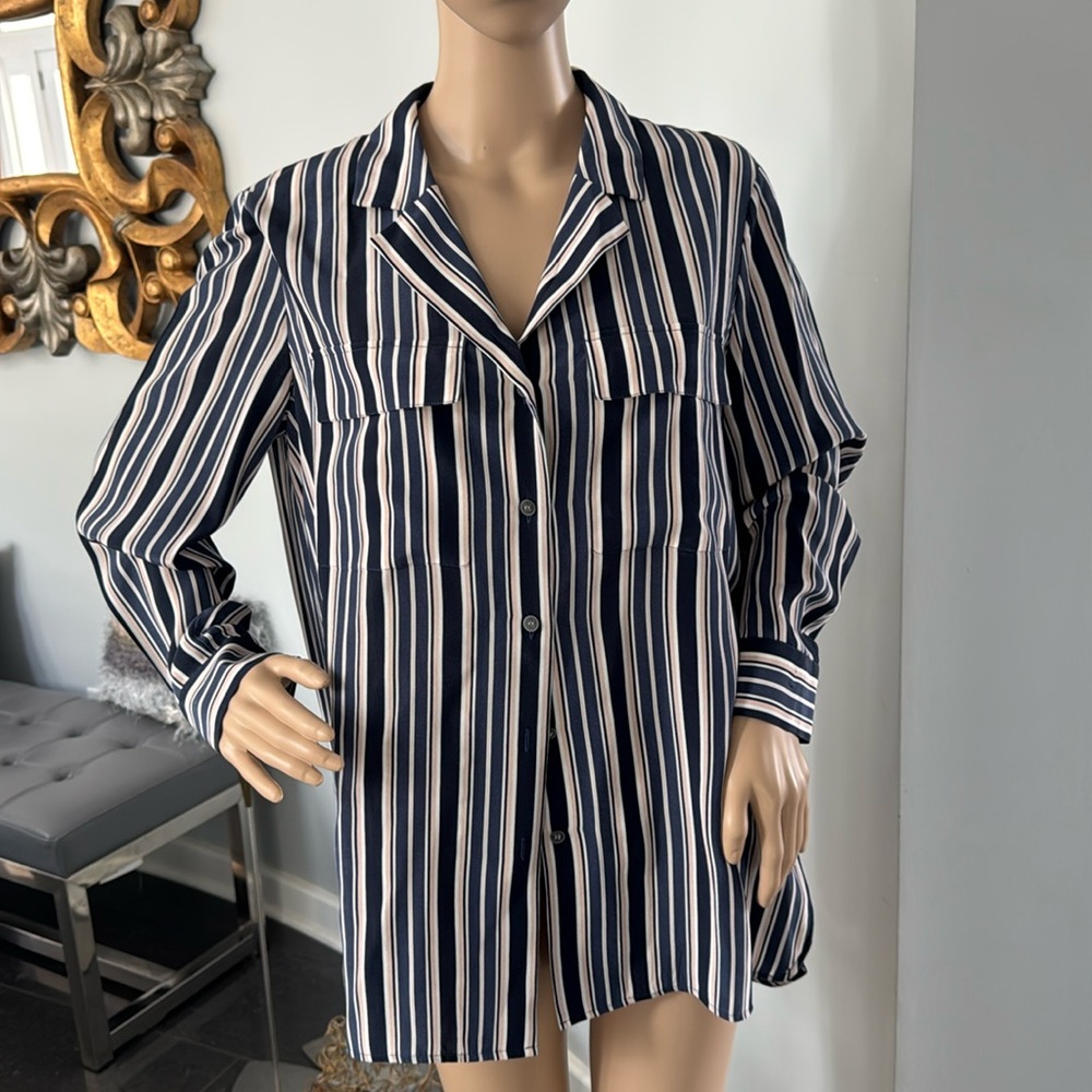 Lafayette 148 Striped Silk Blouse